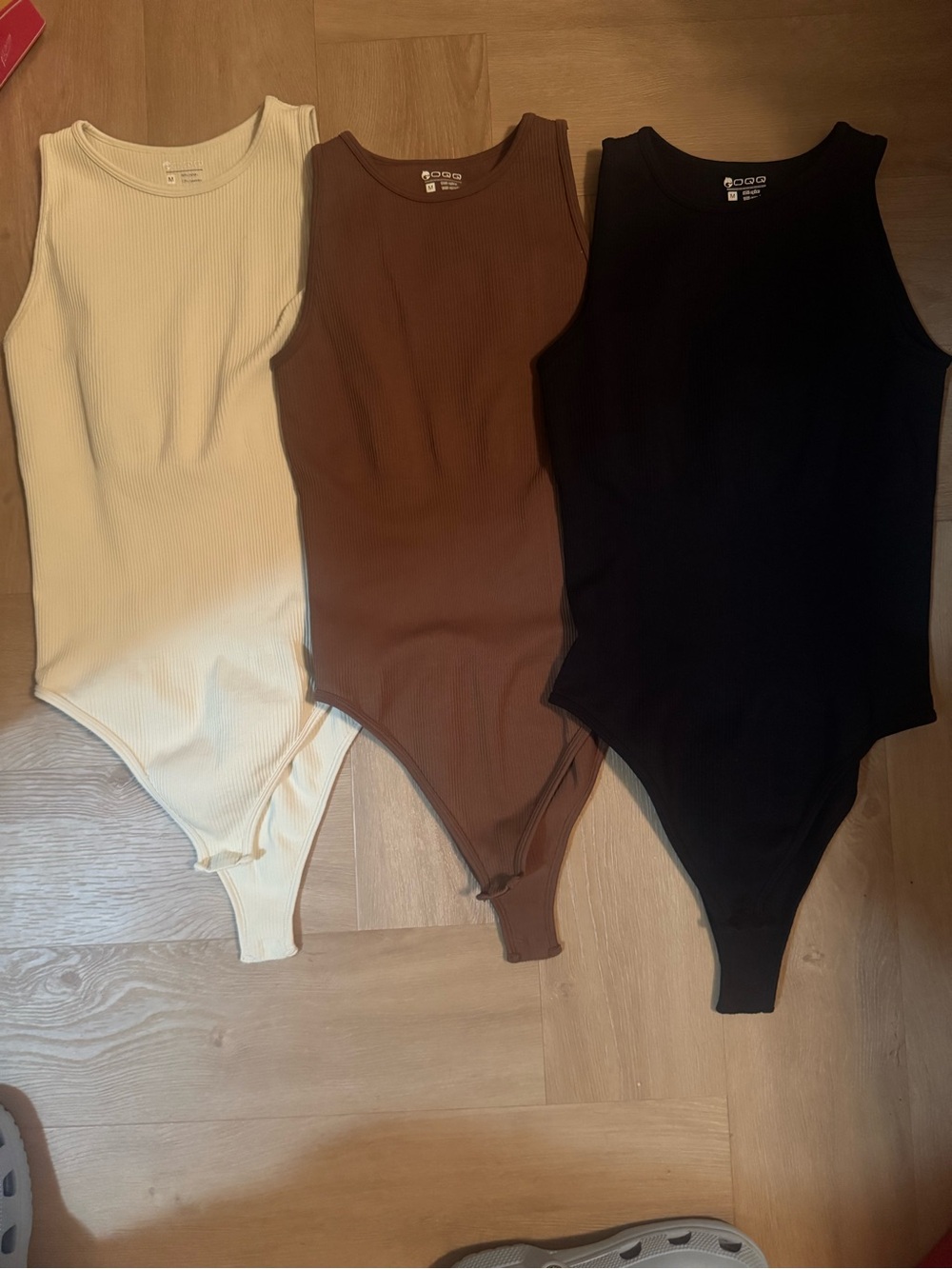 Ribbed Tank One-Piece Bodysuit - White, Brown, Black
